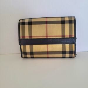 Burberry London Women's Classic Check Plaid Coated Canvas Leather Snap Wallet
